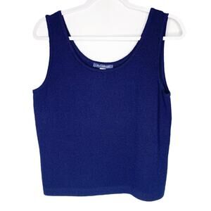 St. John Blue Classic Santana Knit Ribbed Tank Top Shirt Small